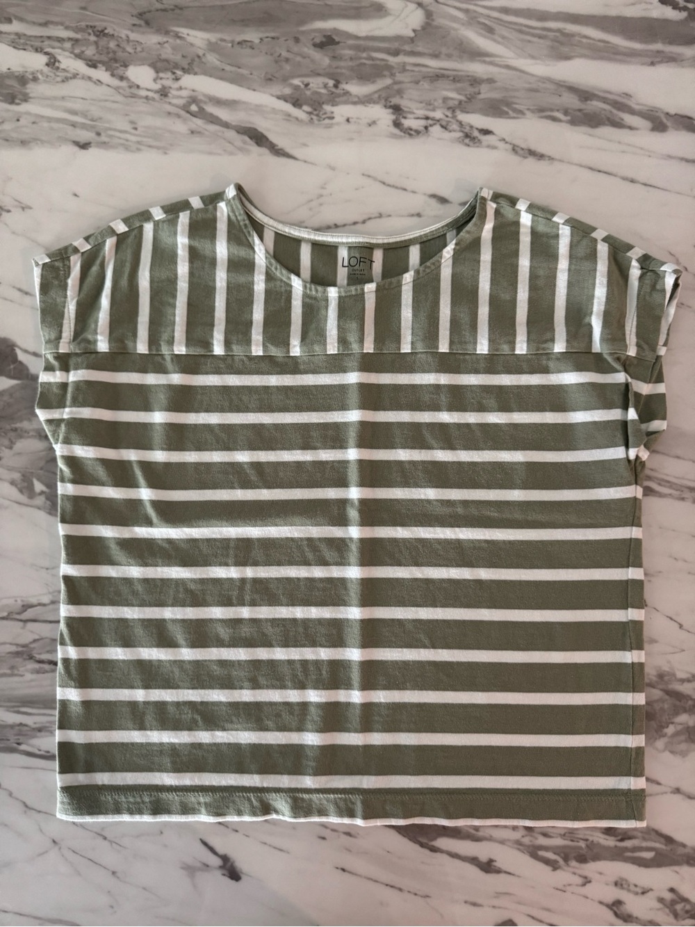 LOFT Olive & White Striped Boxy Tee